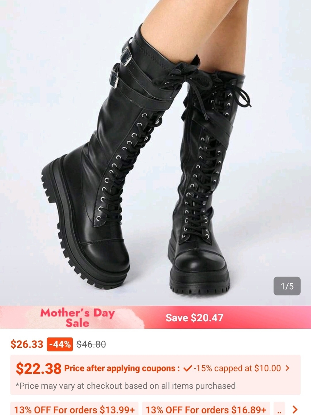 Black Lace-Up Knee High Combat Boots